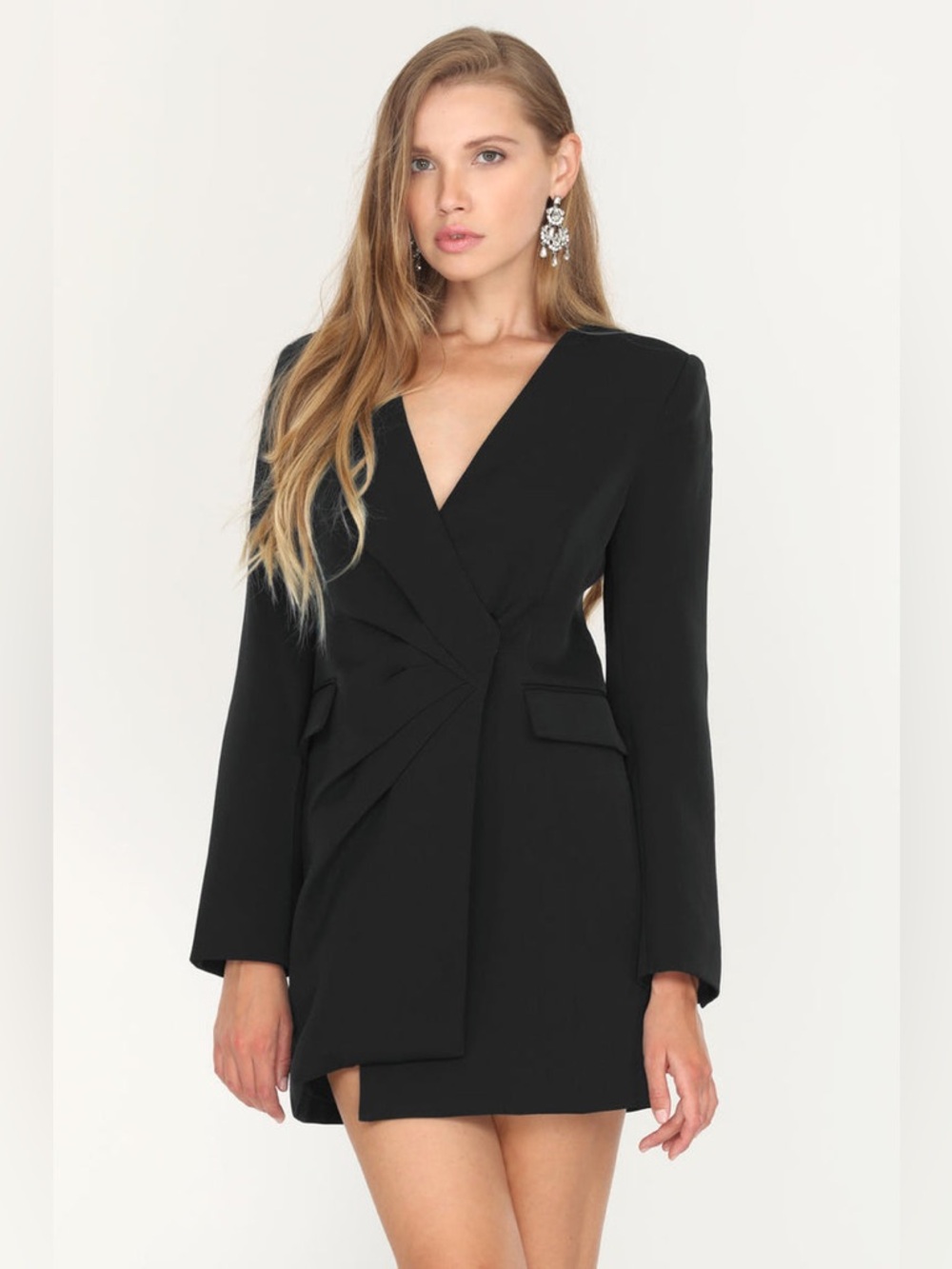 Adelyn Rae Stefani Asymmetrical Blazer Dress Black Long Sleeve Mini Dress